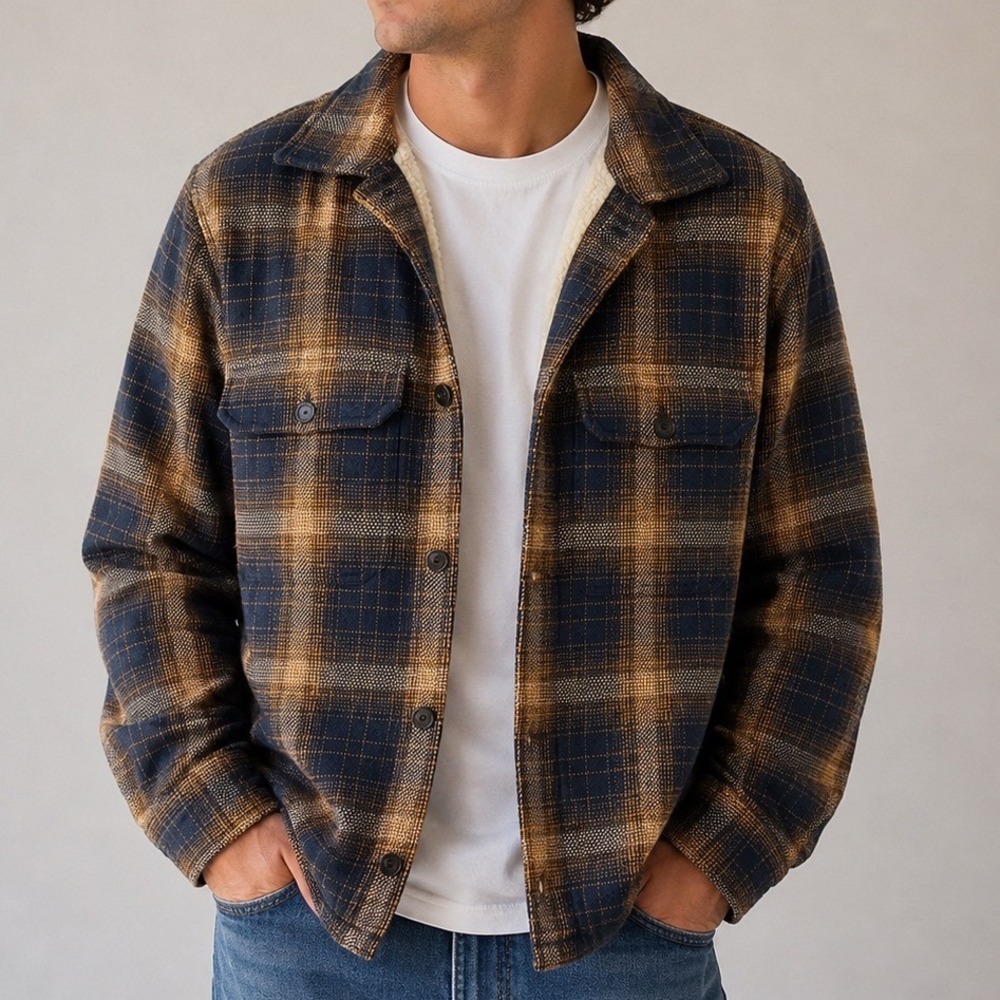 Express Sherpa Lined Flannel Jacket Men's S Plaid Shirt Jacket Cotton Shacket